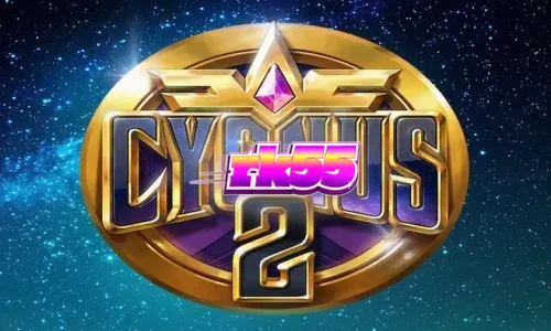 Tampilan layar permainan slot Cygnus 2 dengan latar belakang observatorium dan rasi bintang.